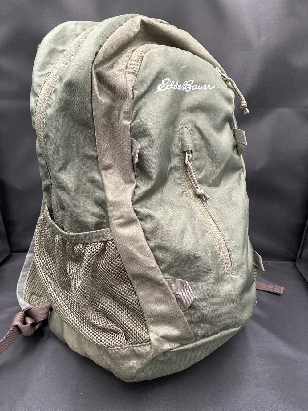 Eddie Bauer Olive Green Lightweight Backpack with Mesh Side Pockets Unisex